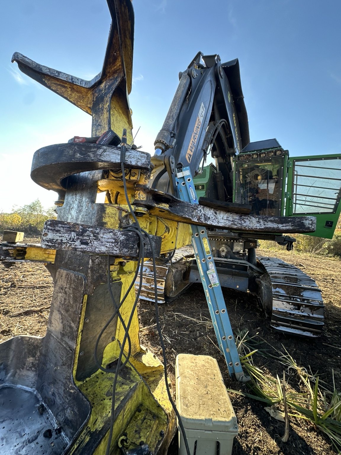 Repair work on forestry equipment in the field