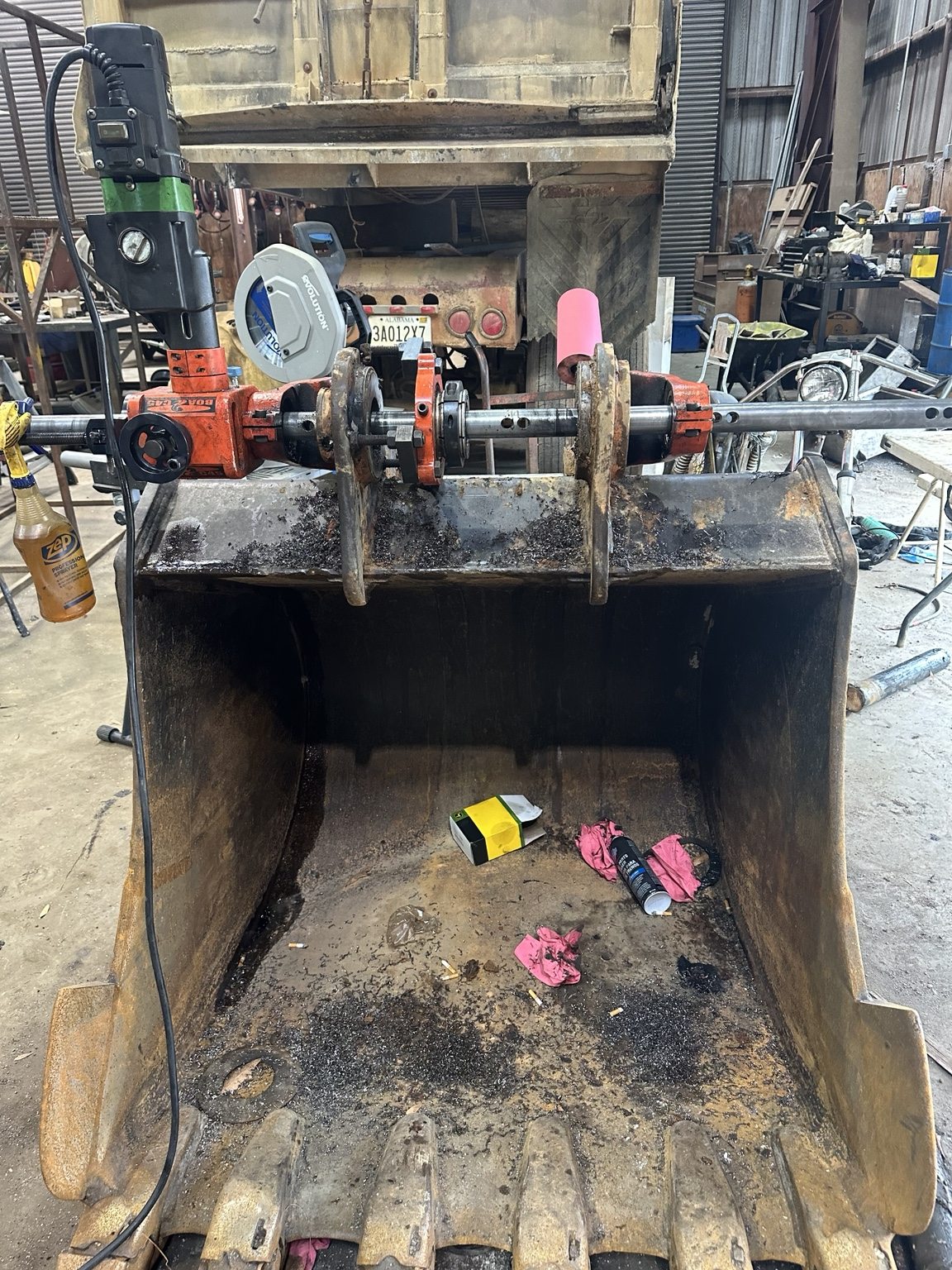 Line boring setup on an excavator bucket